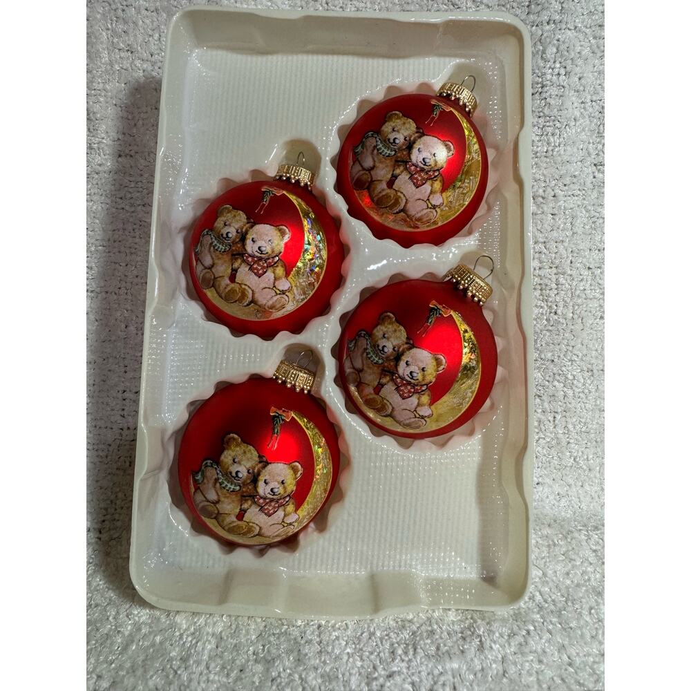 Vintage Krebs Teddy Bear Crescent Moon Glass Ornaments Set of Four